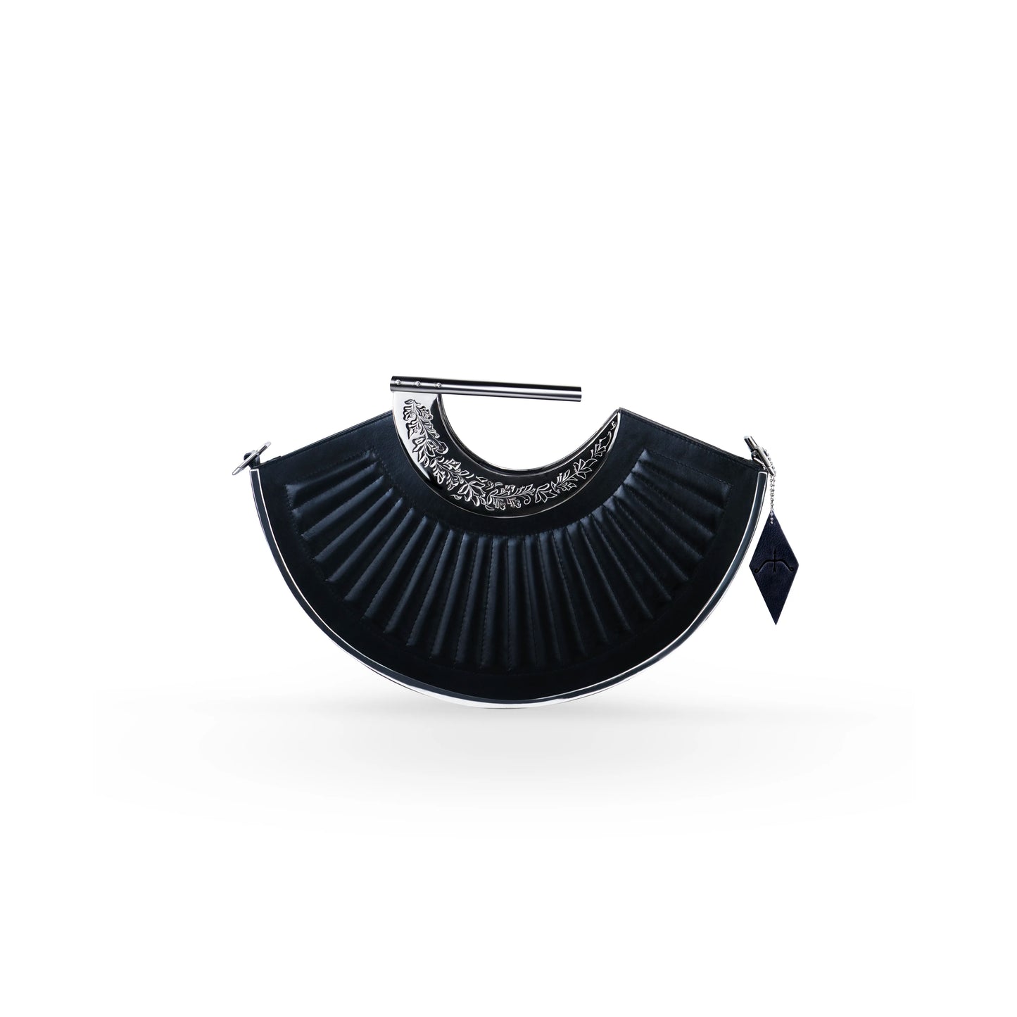 Sickle luxury leather shoulder bag with silver-plated sculptural handles — Naksha Outpost