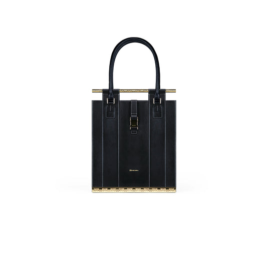 Kisa structured leather tote with 22k gold-plated sculptural detailing — Naksha Outpost