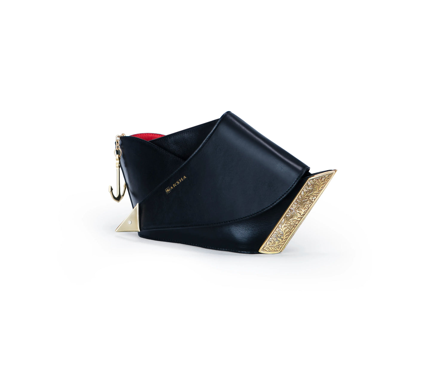 Naav sculptural leather bag with smooth black finish and gold-plated detailing