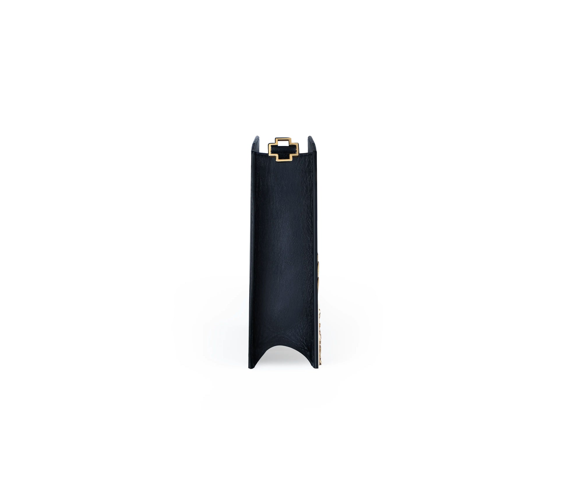 Close-up: hand-engraved floral gold-plated hardware, jewelry finish